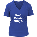 T-Shirts for Women V-Neck: Real Estate NINJA (White Text)