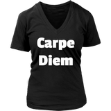 T-Shirts for Women V-Neck: Carpe Diem (White Text)