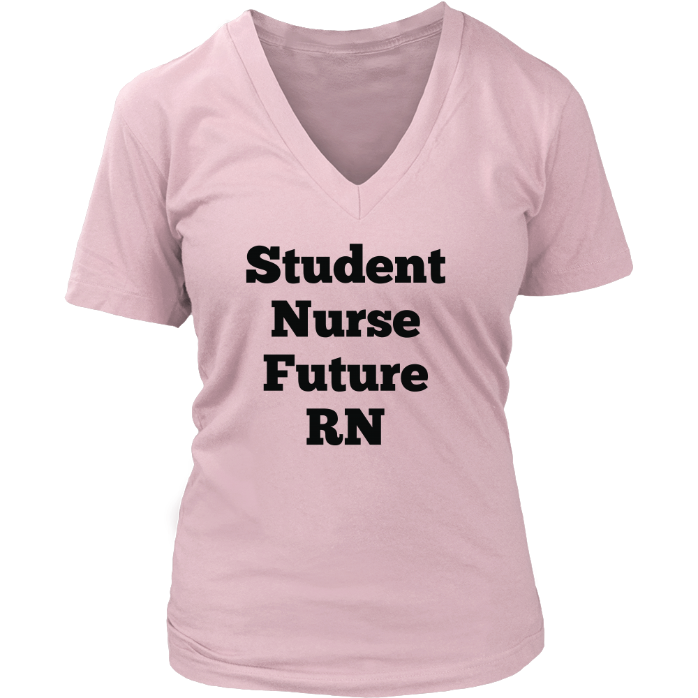 T-Shirts for Women V-Neck: Student Nurse Future RN (Black Text)