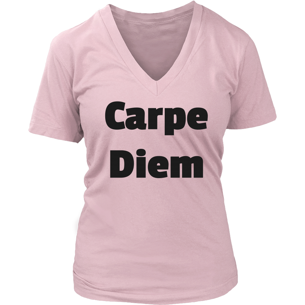T-Shirts for Women V-Neck: Carpe Diem (Black Text)