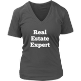 T-Shirts for Women V-Neck: Real Estate Expert (White Text)