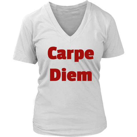 T-Shirts for Women V-Neck: Carpe Diem (Red Text)