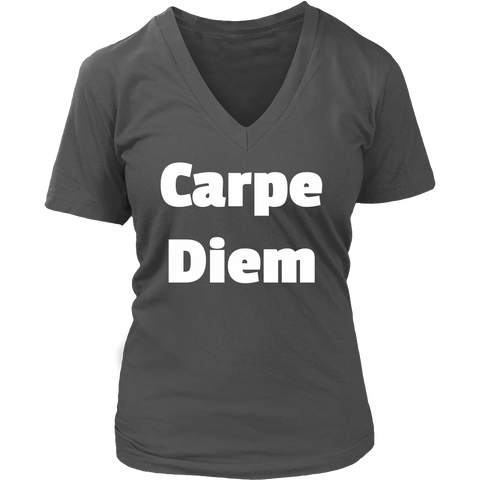 T-Shirts for Women V-Neck: Carpe Diem (White Text)