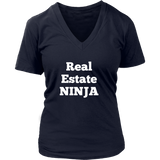 T-Shirts for Women V-Neck: Real Estate NINJA (White Text)
